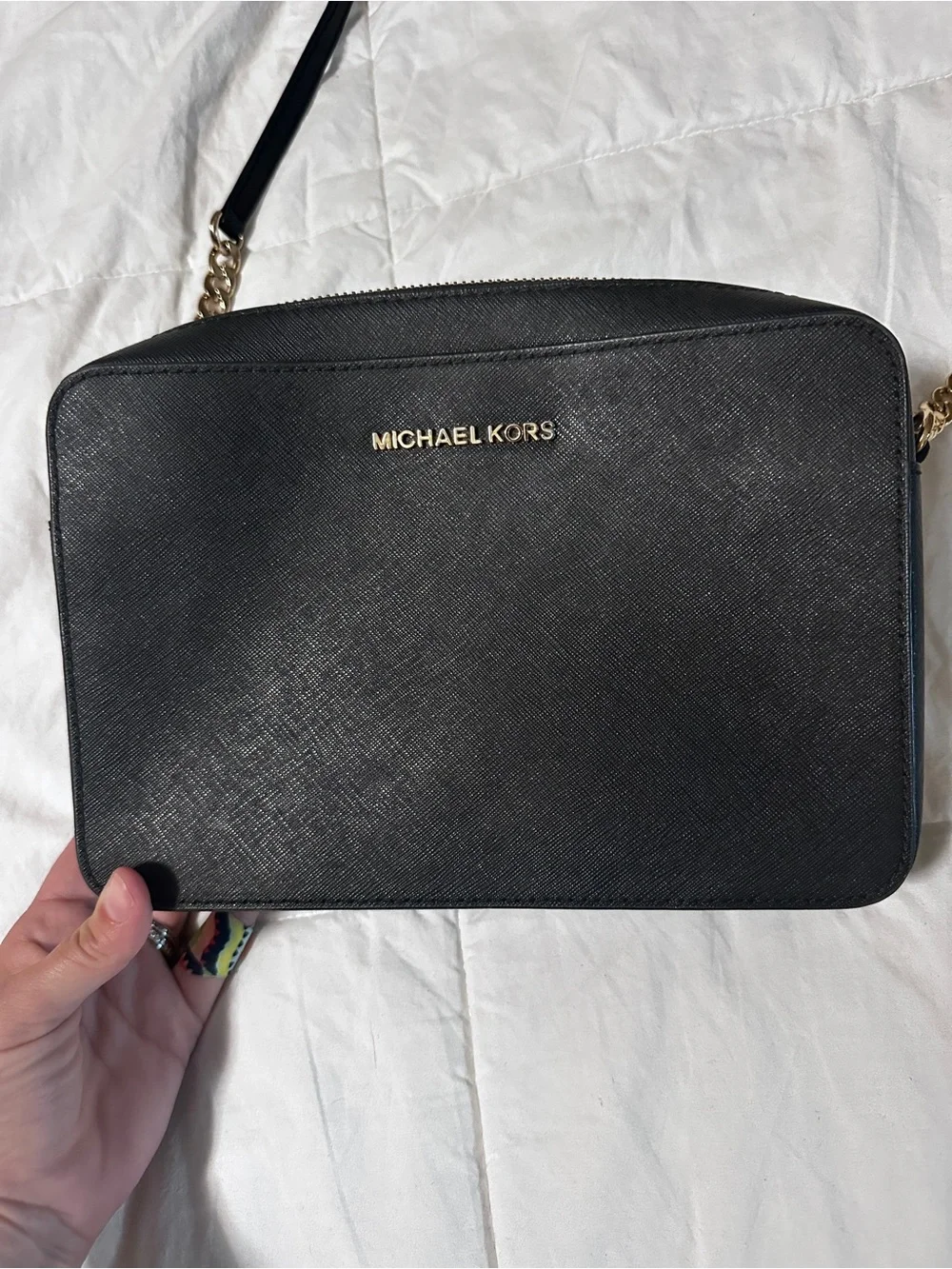 Michael Kors Black Crossbody with Gold Chain Strap
